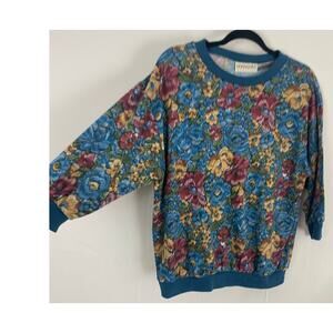 Donnkenny Vintage Floral Pullover Women’s Sweatshirt Retro Pattern 90s Inspired